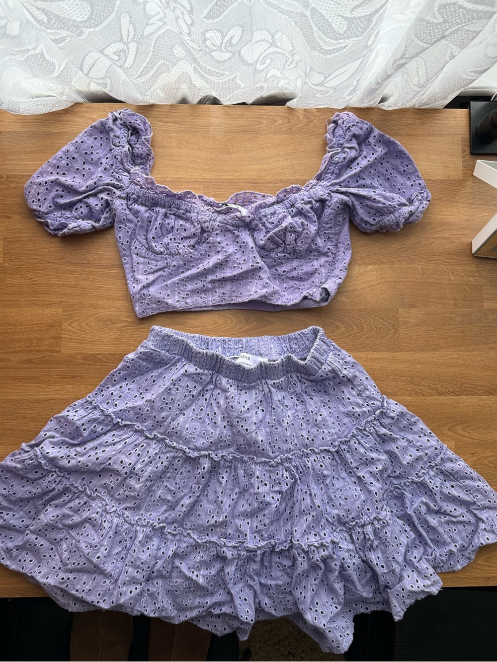 Bershka spring/summer outfits Lavender Eyelet Crop Top & Tiered Skirt Set - Picture 9 of 9